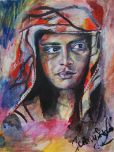 Muslim Woman Weeps - acrylic painting by Jenny S.W. Lee