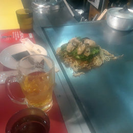 Okonomiyaki dinner. Famous dish in Hiroshima.