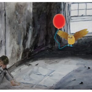 Girl and Red Balloon illustration - acrylic painting with digital art by Jenny S.W. Lee